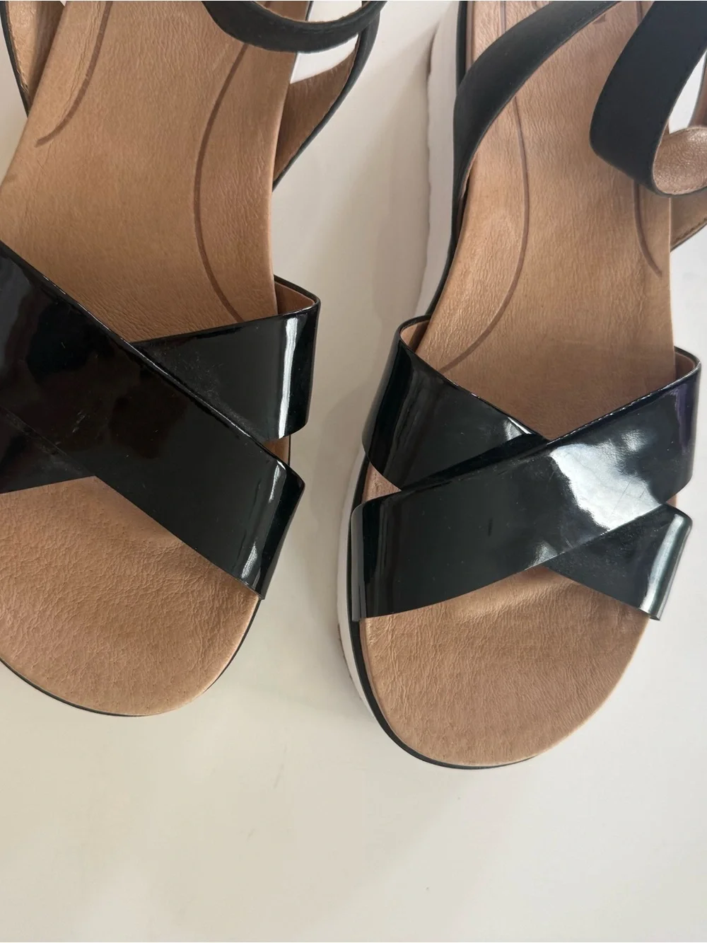 UGG Women’s Black Patent Crisscross Platform Sandals with White Sole